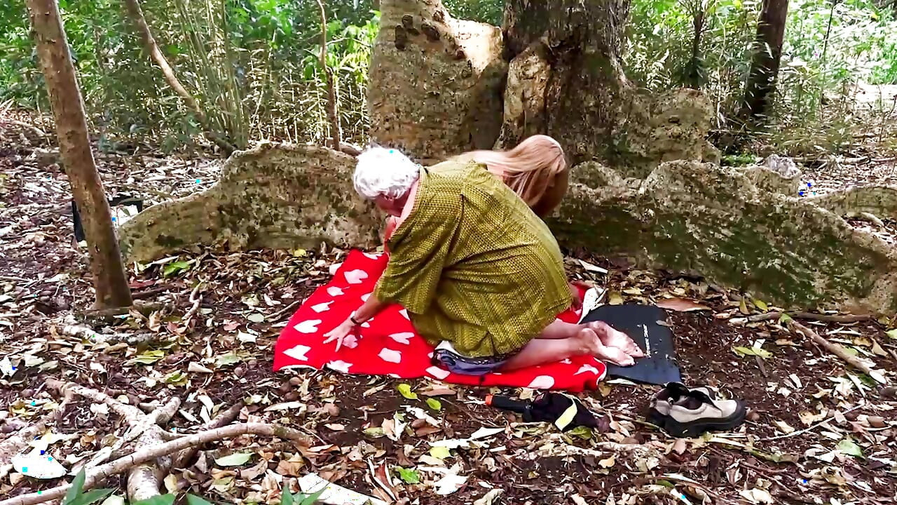 We rolled out the yoga mat between the tree roots and fucked