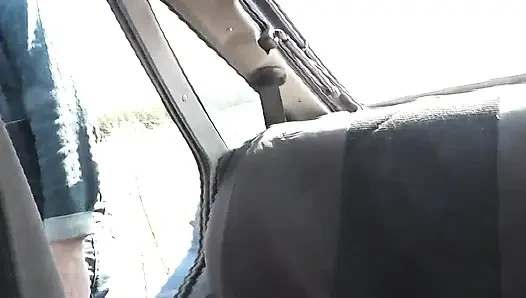 Sex in backseat car Taxi driver stopped on side road sexy blonde MILF jerk off cock. Man fuck pussy doggystyle cum