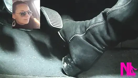 Driving Fast in Black Suede Knee High Boots