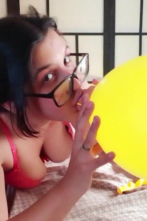 Cute Ponytails Girl Blow and Pop Balloons - Bunny Looner