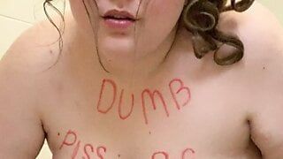 Fat dumb pig Lexie pisses and pours piss on herself – humiliation