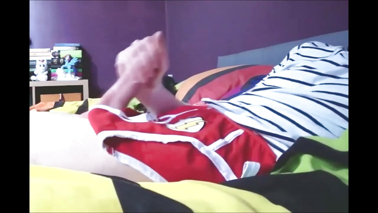 Sammy Andrews cumming on superhero underwear