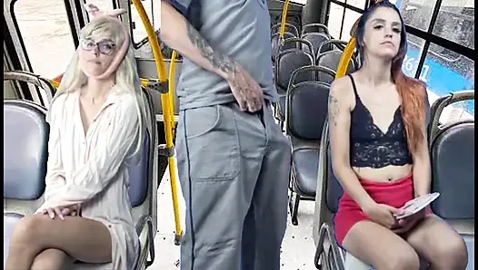 Arbeiterin holt schwanz raus und schiebt frauen im bus