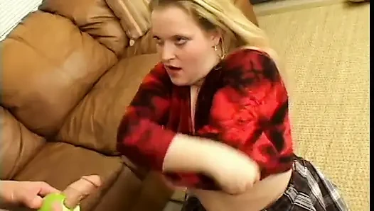 Chunky blonde gets home from college to give head and get fucked