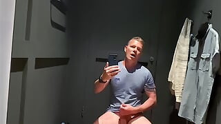 Risky Fitting Room Wank: Next Cubicle Guy Hears Me Cumming - Huge Cumshot