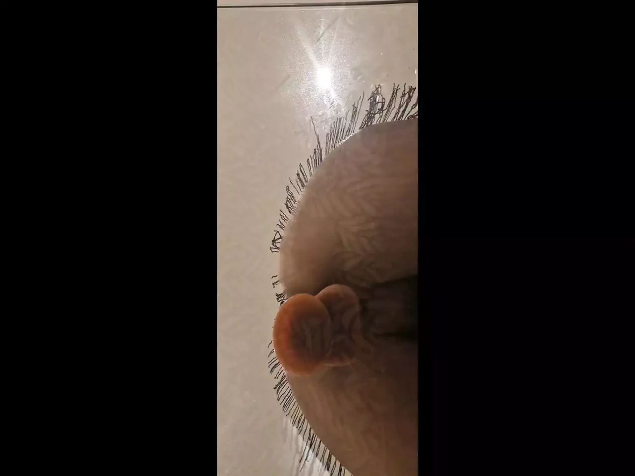 She Masturbates on a Glass Table. Cock with Camera Behind Glass.