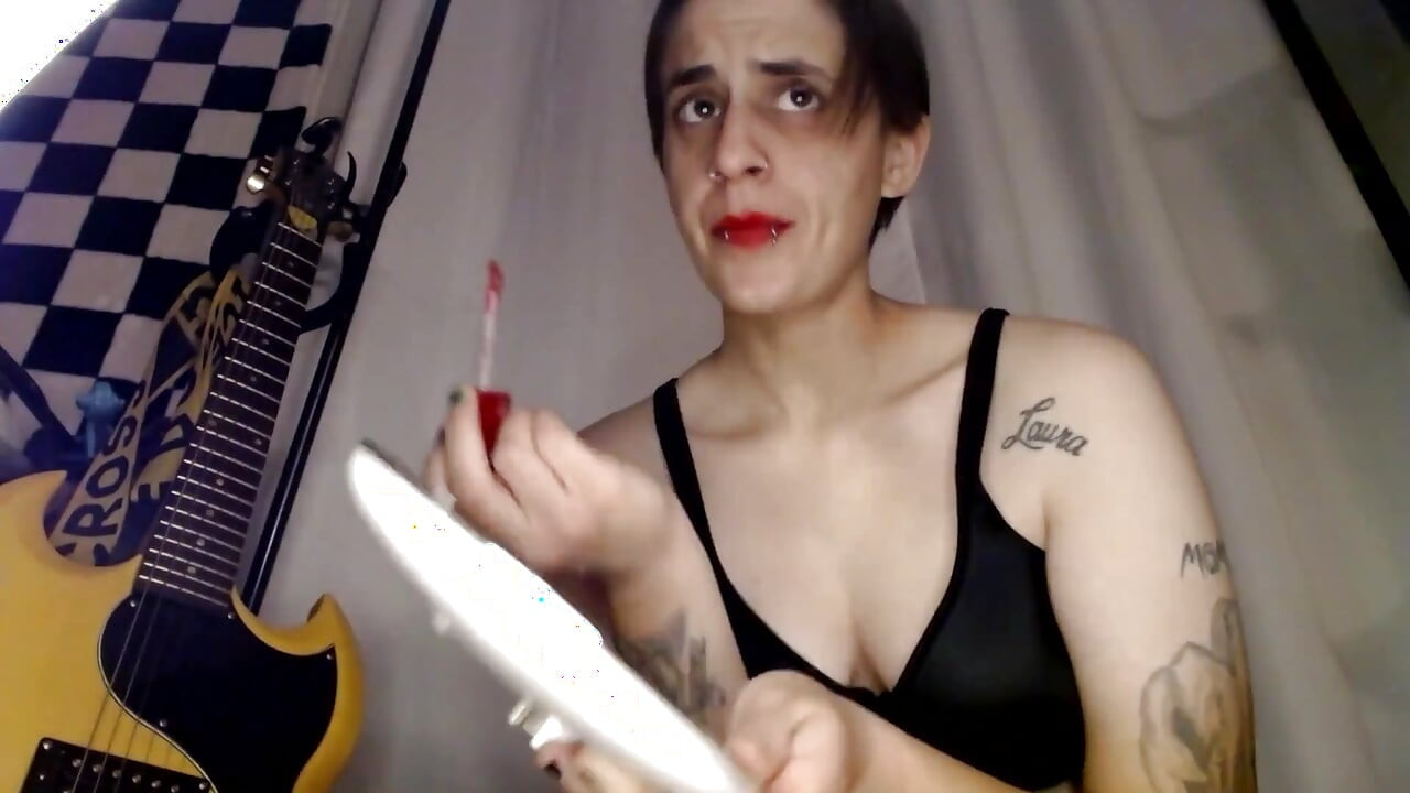 Thick Red Lipstick Application