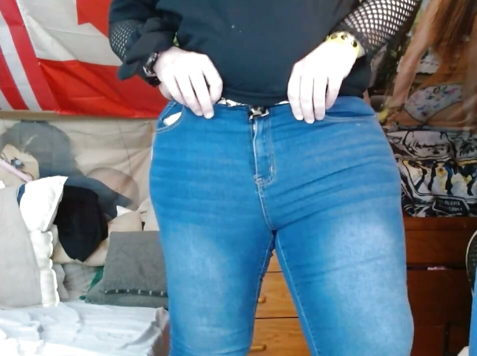 fat sissy with tits wearing and stripping out them tight jeans