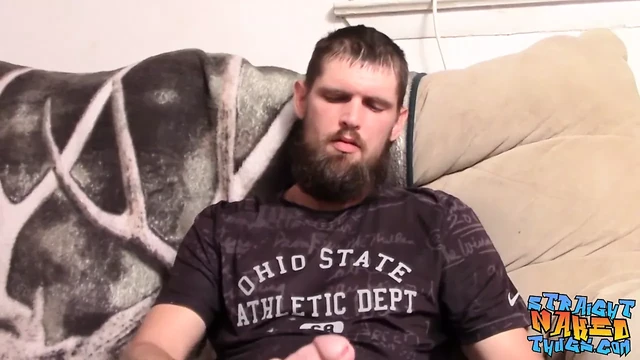 Bearded jock Nolan jerks off straight big cock solo