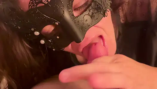 Sensual blowjob, show tits and cum in mouth