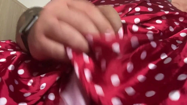 In my polka dotted satin dress