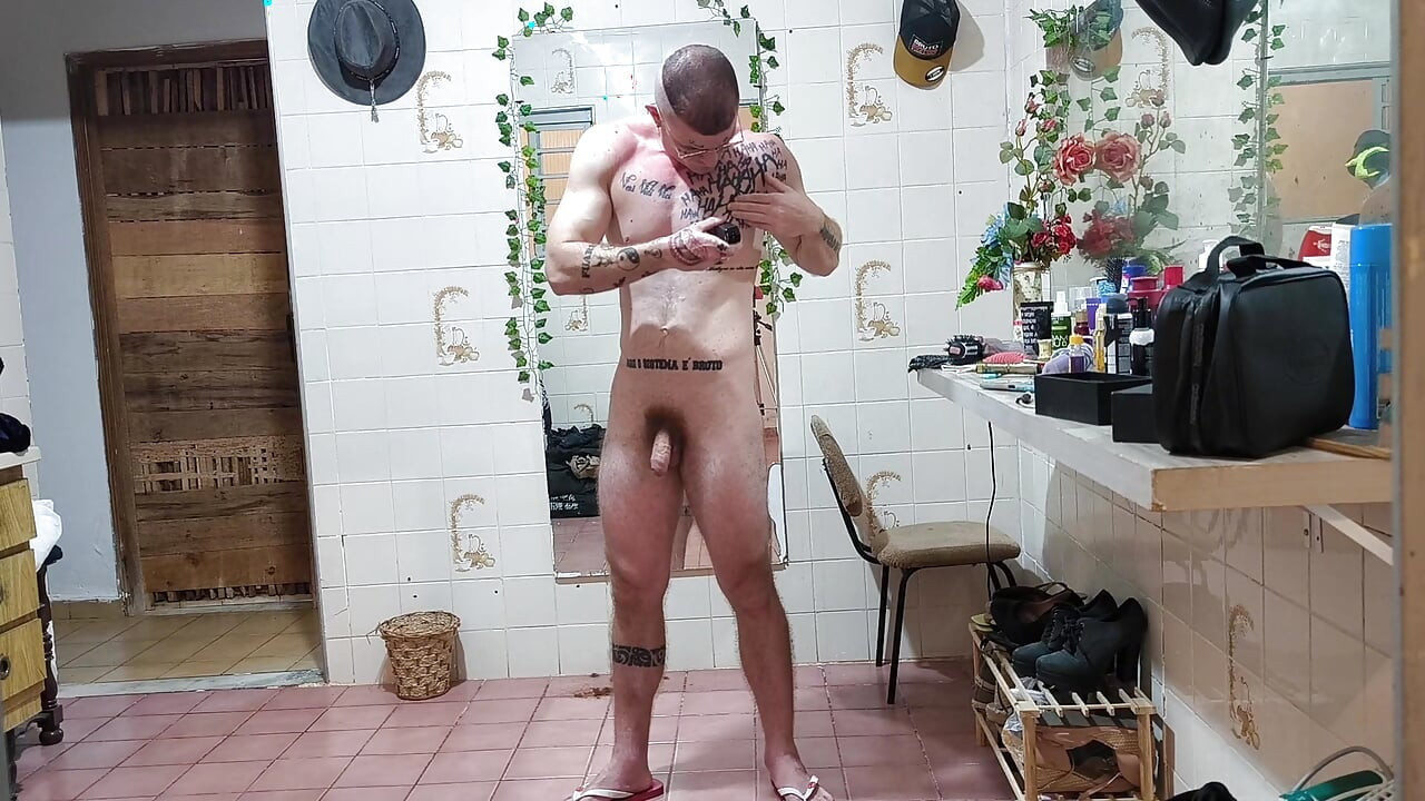 shaving and shaving his chest