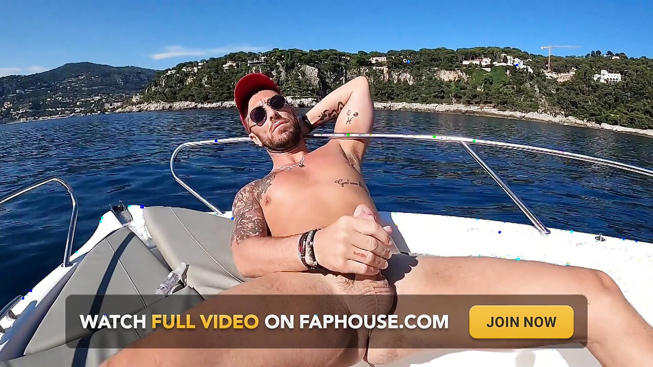 Mathieu Ferhati lets his big cock get some air on a boat off the French Riviera