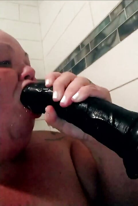 BBW MILF Throat Fucked BBC Dildo in the Shower