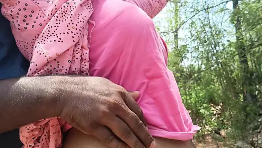 Housewife hot breast squeeze romance in outdoor