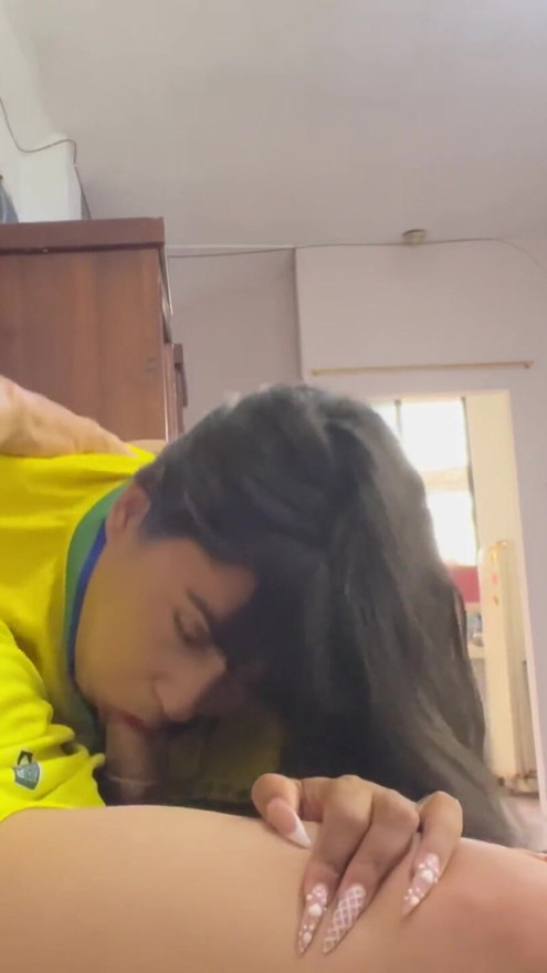 Beautiful busty Brazilian woman gives her stepfather a delicious blowjob. | Clip 2