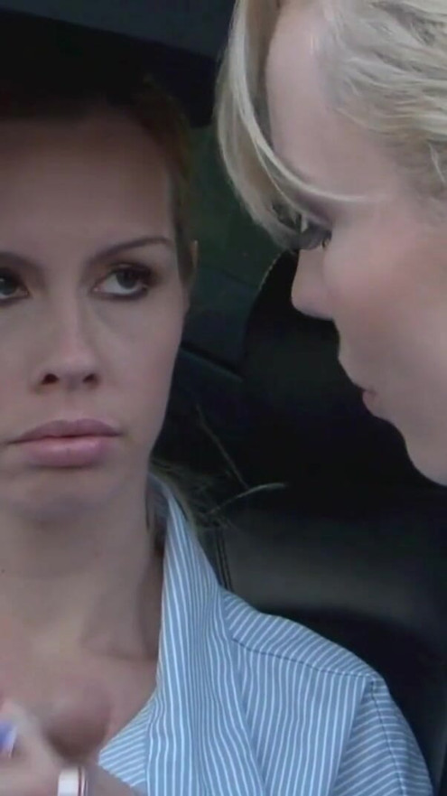 A stunning lesbian blonde is comforting another sex depraved stunner in the parking lot | Clip 1