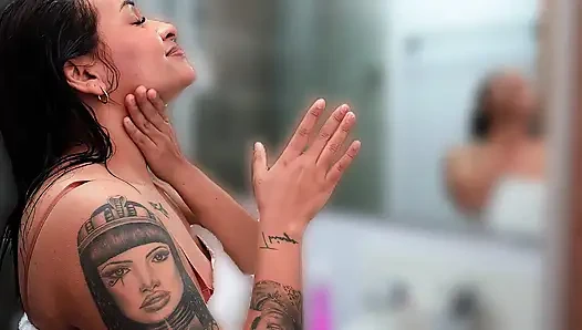 Brunette Big Tits Touches in the Bathroom After Gym