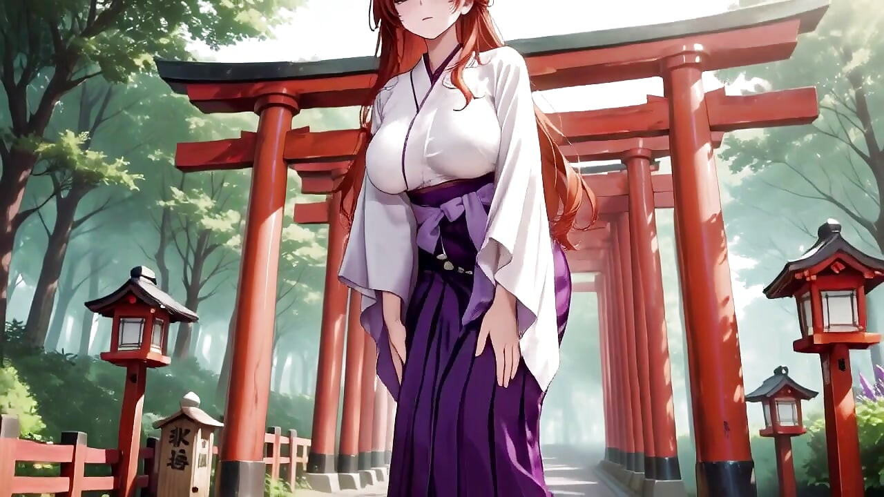 Red-Haired Miko! Deep V Kimono Soaked, Blooming from Serenity to Madness in the Vermilion Torii Corridor!