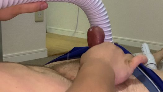 Fat Guy With Small Penis Lying Down Masturbating And Cumming With My Vacuum Hose