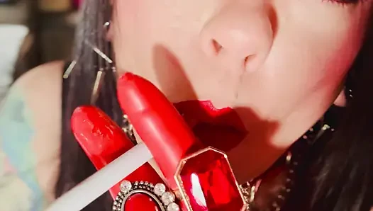 Latex Gloves, Jewellery & A Smoking Queen! Tina Snua Soking A Cigarette & Showing Off Her Gloved Hands - Drifting Dangles Rings