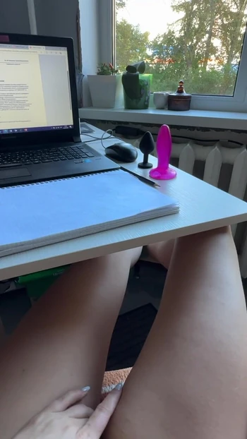 Desk Delight: Naughty Librarian's Toy Time 📚Watch me get cozy at my desk, legs up, and let's play with my favourite toys.