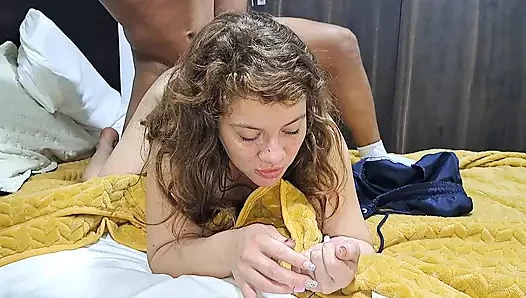 My stepsister gives me a good blowjob before going out with her friends....