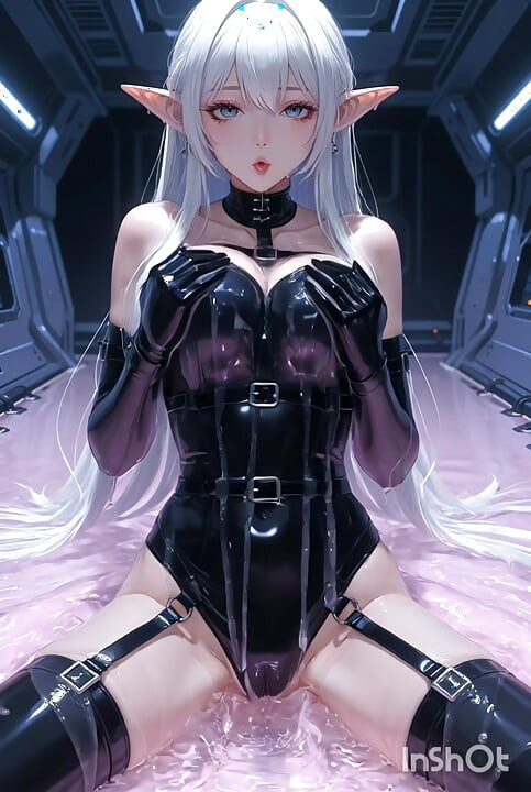 Elfo de pelo blanco anime chica folla limo rosa