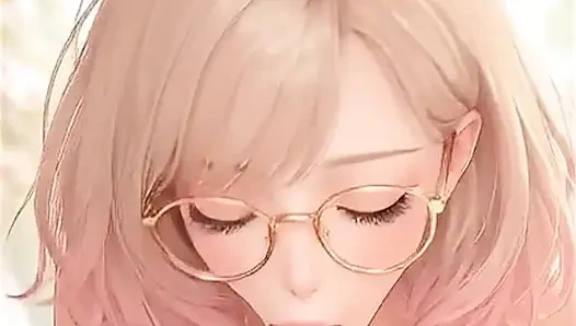 Blowjob gadis kutu buku anime AI dan muncrat di mulut