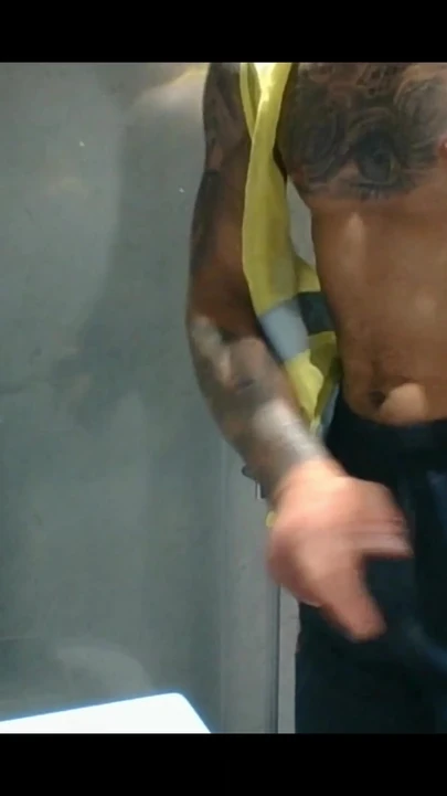 Stunning moment from "Carl working in his filthy hi vis workwear give us a  nice cum shot in the shower"