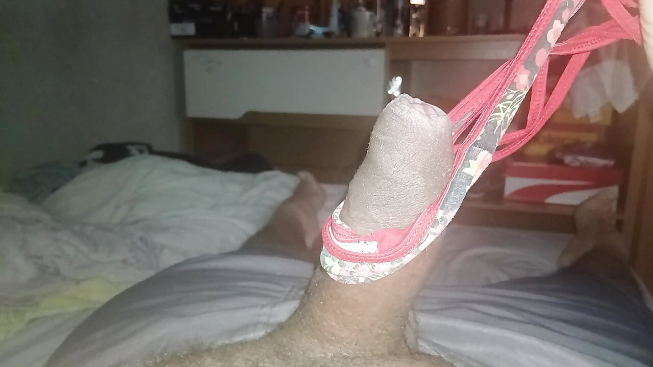 Handjob with my wife's friend's panties