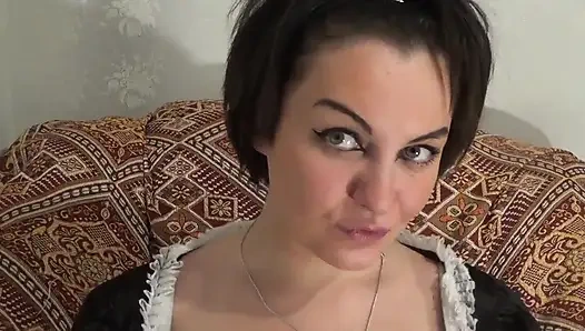 Your nasty submissive french maid sucking your cock and tacking your huge load on her face