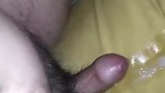 Chubby guy humps his bed and cums(tight foreskin phimosis)