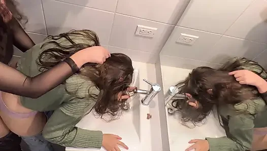 My friend encourages me by giving me her long fingers in my wet vagina