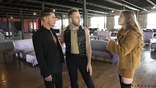 Wild tattooed babe double teamed by hot gay couple in bi threesome - BiPhoria