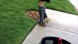 Sexy OTK boots splashing puddles!