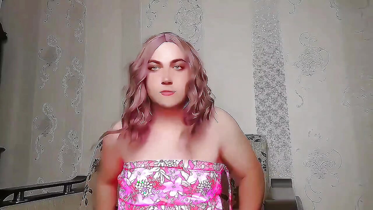 Adorable sissy twirling in sparkly princess-style dress