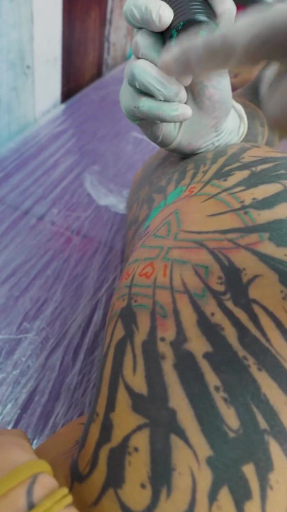 Anal Threesome During Tattoo Session