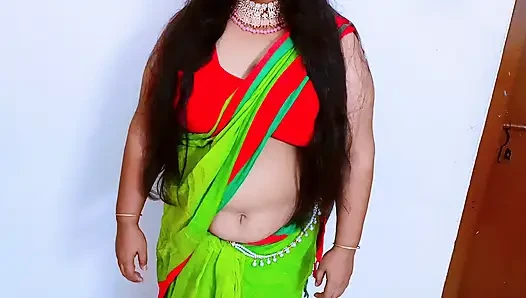 My sister-in-law looks great in a saree today.