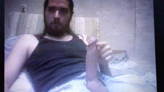 Straight bearded longhaired Latino dude jerks huge hung cock