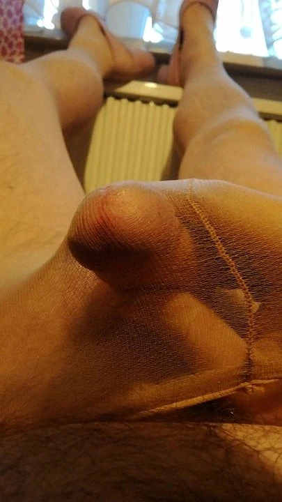 Cumshot in Tan Pantyhose