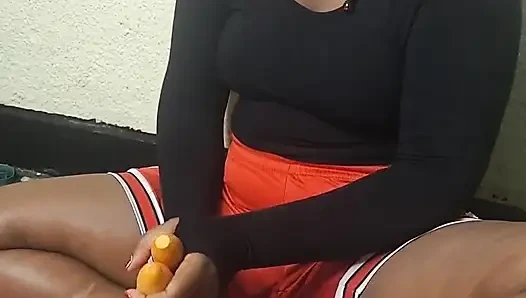 Using carrots to fuck her self