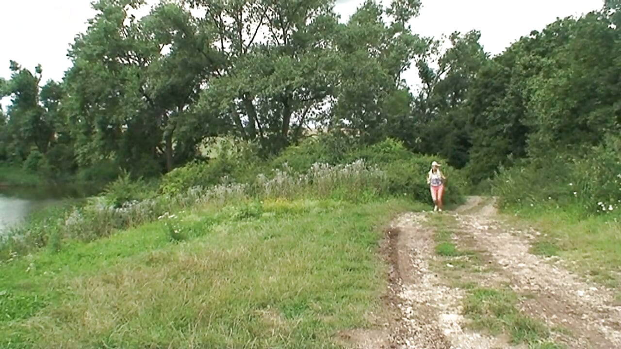 Cute blonde teen with pigtails getting fucked by a sleazy old geezer during an outdoor morning workout