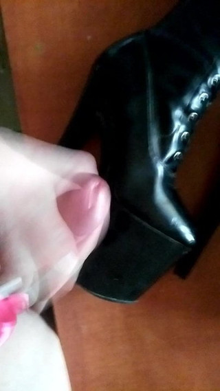 my submissive man is chasing a cock on my pleaser boots