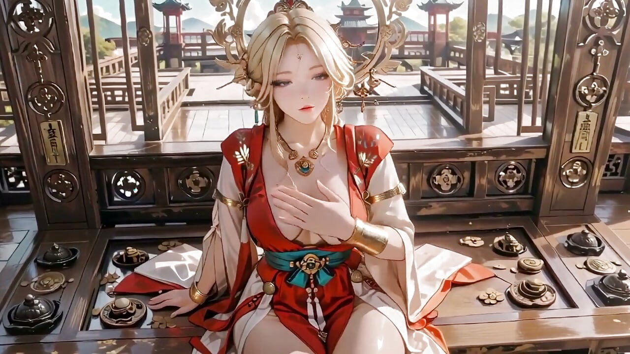 Celestial Goddess Descends! Red & White Hanfu, Golden Hair, Barefoot on the Cloud Array.