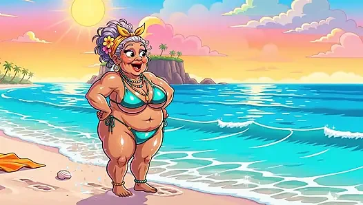 Busty Granny Huge Boobs Beach Tease - New Ai Style