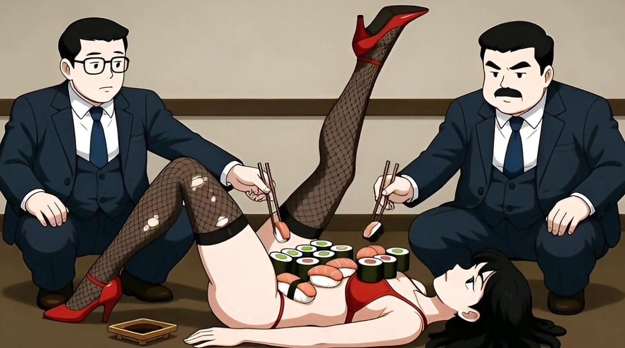 Sushi Girl: Rich Guys Eat Food off a Sexy Slut's Body and Then Fuck Her