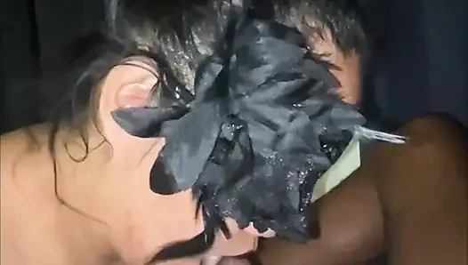 Asian Deepthroat blowjob her stepbrother while Family not Home