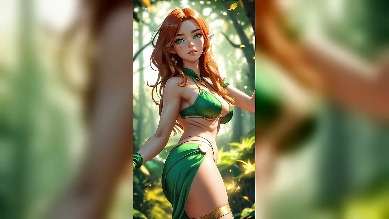 Copper Red Elf Green Bikini Autumn Forest Dance - Sexy AI Babes