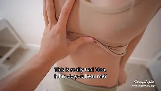 Step Mom caught Step Son jerking off and helps to cum quick on her pussy while her Husband is home